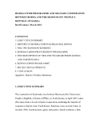 Burma's WMD Programme and Military Cooperation Between