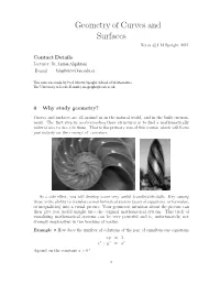 Geometry of Curves and Surfaces Notes C J M Speight 2011