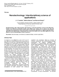 Nanotechnology: Interdisciplinary Science of Applications