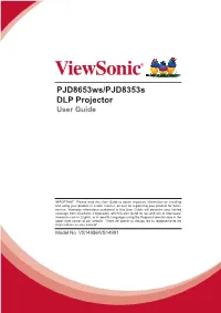 Pjd8653ws/Pjd8353s DLP Projector User Guide