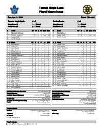 Toronto Maple Leafs Playoff Game Notes