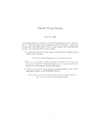 Generic Programming