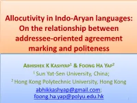 Allocutivity in Indo-Aryan Languages: on the Relationship Between Addressee-Oriented Agreement Marking and Politeness