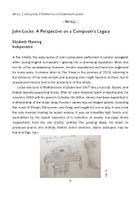 Elizabeth Manning – 'John Locke: a Perspective on a Composer's Legacy'