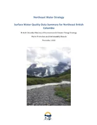 Surface Water Quality Data Summary for Northeast British Columbia