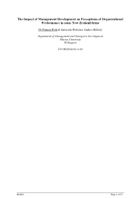 The Impact of Management Development on Perceptions of Organizational Performance in Some New Zealand Firms