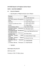 1 2018 IEEE Republic of Philippines Section Report PART A