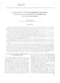 Coral Reefs of the New Hebrides, Melanesia, with Particular Reference to Open-Sea, Not Fringing, Reefs