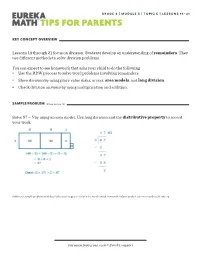 Solve 87 ÷ 5 by Using an Area Model. Use Long Division and the Distributive Property to Record Your Work. Lessons 14 Through 21