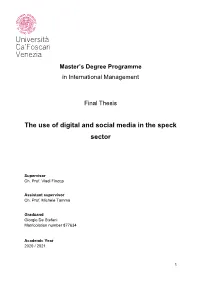 The Use of Digital and Social Media in the Speck Sector