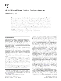 Alcohol Use and Mental Health in Developing Countries