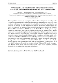 Analysis of Land Degradation Using Gis (With Special Reference to Welimada Divisional Secretariat Division)
