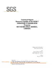 Technical Report Resource Update of the IRON-T VANADIUM-TITANIUM