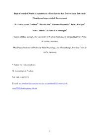 Tight Control of Nitrate Acquisition in a Plant Species That Evolved in an Extremely
