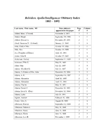 Belvidere Apollo/Intelligencer Obituary Index 1883 – 1892