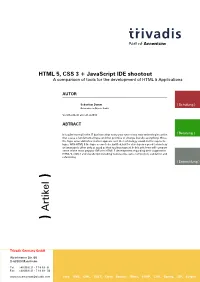 IDE Comparison for HTML 5, CSS 3 and Javascript