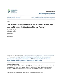 The Effect of Gender Differences in Primary School Access, Type, and Quality on the Decision to Enroll in Rural Pakistan