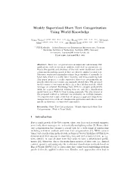 Weakly Supervised Short Text Categorization Using World Knowledge