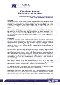 IFMSA Policy Statement Discrimination & Hate Crimes