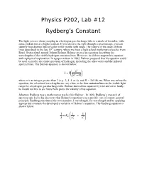 Physics P202, Lab #12 Rydberg's Constant