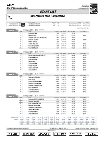 START LIST 400 Metres Men - Decathlon
