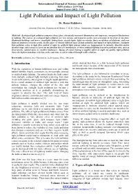 Light Pollution and Impact of Light Pollution