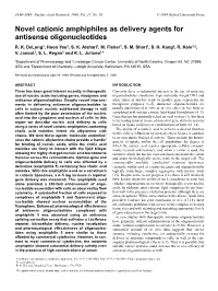 Novel Cationic Amphiphiles As Delivery Agents for Antisense Oligonucleotides R