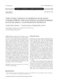 Structural Analysis of Minimum Wage Rates, Unemployment and Food Prices of Farm Workers in South Africa: Co-Integration Approach