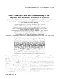 Rapid Purification and Molecular Modeling of Aait Peptides From