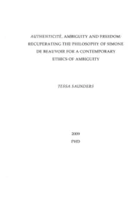 Authenticite, Ambiguity and Freedom : Recuperating the Philosophy Of
