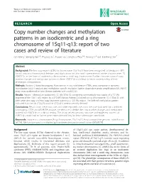 Copy Number Changes and Methylation