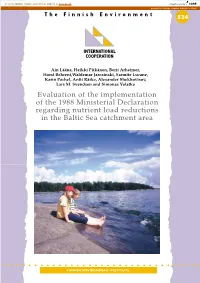 Evaluation of the Implementation of the 1988 Ministerial Declaration Regarding Nutrient Load Reductions in the Baltic Sea Catchment Area