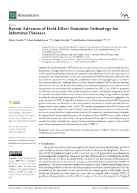 Recent Advances of Field-Effect Transistor Technology for Infectious Diseases