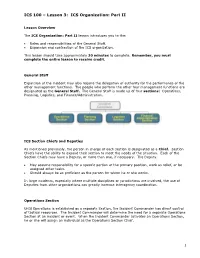 ICS 100 – Lesson 3: ICS Organization: Part II