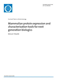 Mammalian Protein Expression and Characterization Tools for Next Generation Biologics