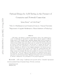 Optimal Design for A/B Testing in the Presence of Covariates And