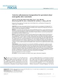 Anterior Subcutaneous Transposition for Persistent Ulnar Neuropathy After Neurolysis