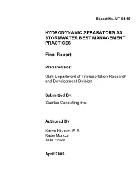 Hydrodynamic Separators As Stormwater Best Management Practices