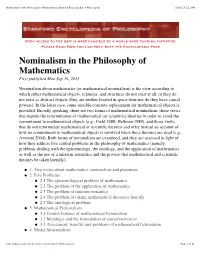 Nominalism in the Philosophy of Mathematics (Stanford Encyclopedia of Philosophy) 9/16/13 2:21 PM