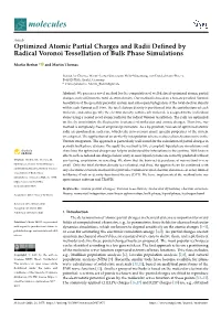 Optimized Atomic Partial Charges and Radii Defined by Radical Voronoi