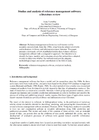 Studies and Analysis of Reference Management Software: a Literature Review