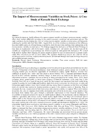The Impact of Macroeconomic Variables on Stock Prices: a Case Study of Karachi Stock Exchange