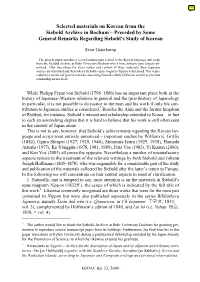 Selected Materials on Korean from the Siebold Archive in Bochum – Preceded by Some General Remarks Regarding Siebold’S Study of Korean
