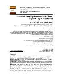 Assessment of Drought Across Kaduna State, Nigeria Using MODIS Dataset