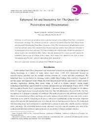 Ephemeral Art and Interactive Art: the Quest for Preservation and Dissemination