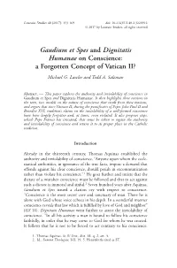 Gaudium Et Spes and Dignitatis Humanae on Conscience: a Forgotten Concept of Vatican II?