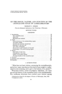 On the Origin, Nature, and Function of the Crystalline Style of Lamellibranchsi Thurlow C