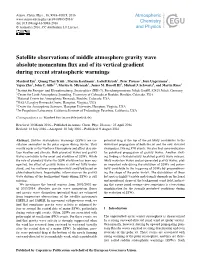 Satellite Observations of Middle Atmosphere Gravity Wave Absolute Momentum ﬂux and of Its Vertical Gradient During Recent Stratospheric Warmings