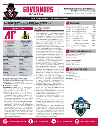AUSTIN PEAY (0-6) Vs. MURRAY STATE (2-4) SCHEDULE Oct