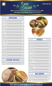 Fasting Specials Entrees Side Orders Appetizers
